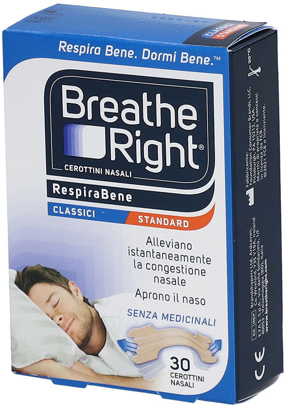 CEROTTI NASALI BREATHE RIGHT CLASSICI 30 PEZZI - Angeli Pharm