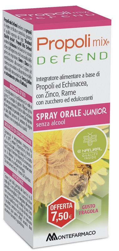 PROPOLI MIX DEFEND SPRAY ORALE JUNIOR ANALCOLICO 30 ML GUSTO FRAGOLA - Angeli Pharm