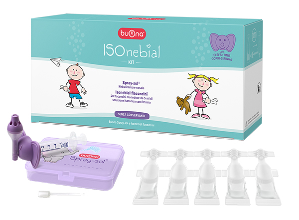 ISONEBIAL KIT PULIZIA CAVITA' NASALI 20 FLACONCINI MONODOSE 5 ML + SIRINGA LUER LOCK SOFT-JECK + AGO CANNULA + NEBULIZZATORE SPRAY - Angeli Pharm