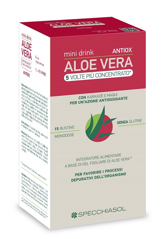 ALOE VERA ANTIOX MINI DRINK 5 VOLTE PIU' CONCENTRATO 15 BUSTINE DA 10 ML - Angeli Pharm