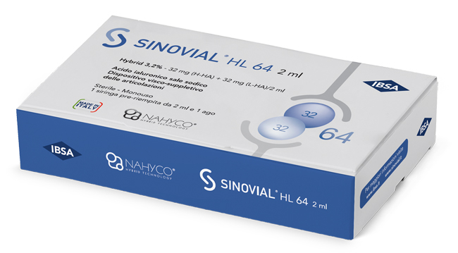 SIRINGA INTRA-ARTICOLARE SINOVIAL HL 64 ACIDO IALURONICO SALE SODICO 3,2% 32MG H-HA + 32MG H-LA/2ML 2 ML - Angeli Pharm