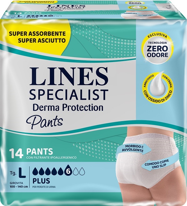 PANNOLONE PER INCONTINENZA LINES SPECIALIST DERMA PANTS PLUS L 14 PEZZI - Angeli Pharm