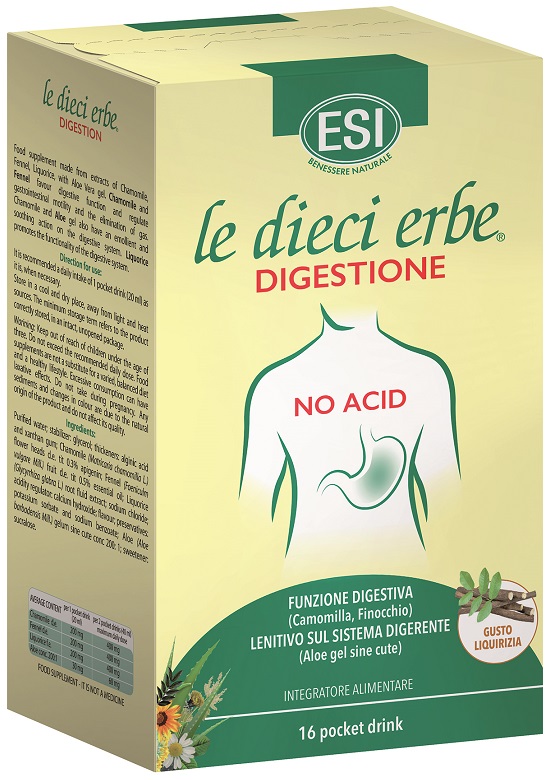 ESI LE DIECI ERBE DIGESTIONE NO ACID 16 POCKET DRINK GUSTO LIQUIRIZIA 20 ML - Angeli Pharm
