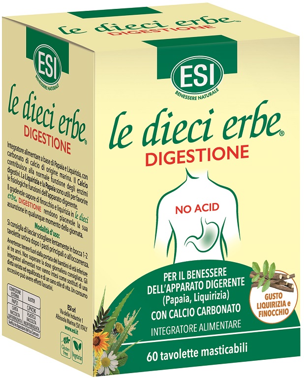 ESI LE DIECI ERBE DIGESTIONE NO ACID 60 TAVOLETTE MASTICABILI - Angeli Pharm