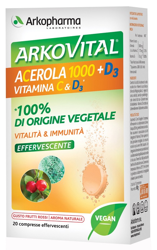 ARKOVITAL ACEROLA 1000+D3 VITAMINA C&D3 20 COMPRESSE EFFERVESCENTI - Angeli Pharm