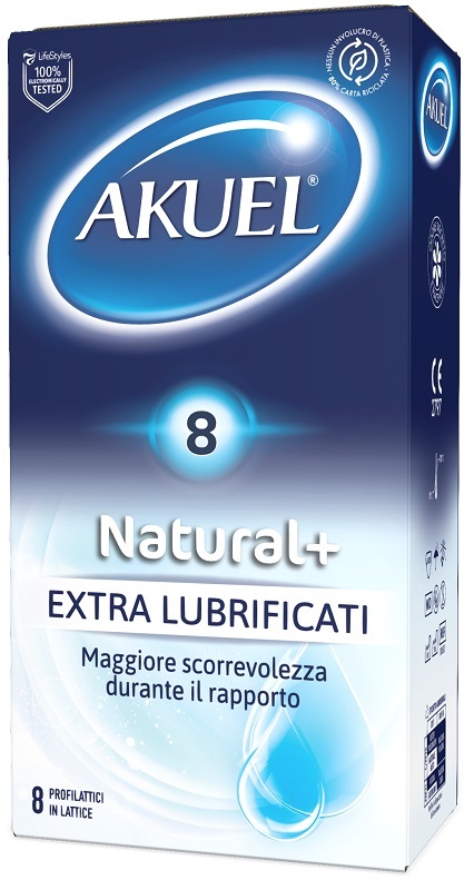 PROFILATTICO AKUEL NATURAL+ EXTRALUBRIFICATO 8 PEZZI - Angeli Pharm