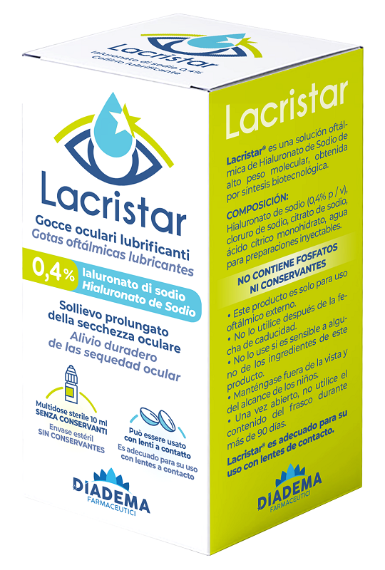 LACRISTAR GOCCE OCULARI LUBRIFICANTI 0,4% IALURONATO DI SODIO MULTIDOSE 10 ML - Angeli Pharm