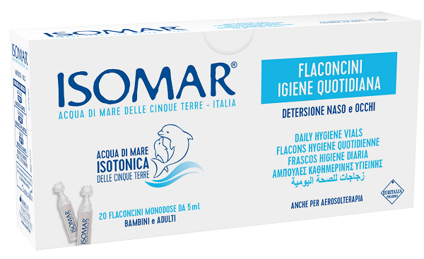 ISOMAR SOLUZIONE ISOTONICA ACQUA MARE IGIENE QUOTIDIANA 20 FLACONCINI MONODOSE 5 ML - Angeli Pharm