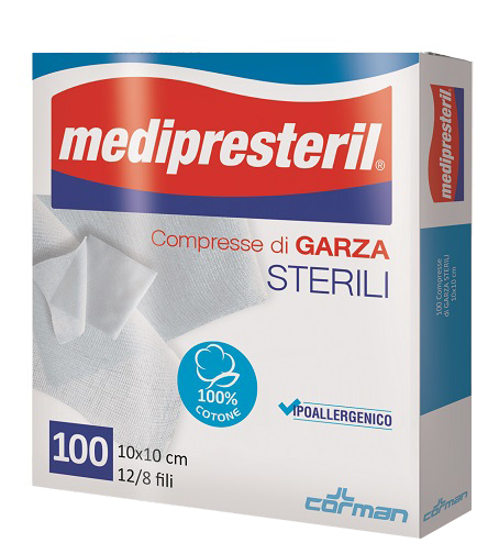 GARZA COMPRESSA MEDIPRESTERIL 12/8 FU 10X10CM 100 PEZZI - Angeli Pharm