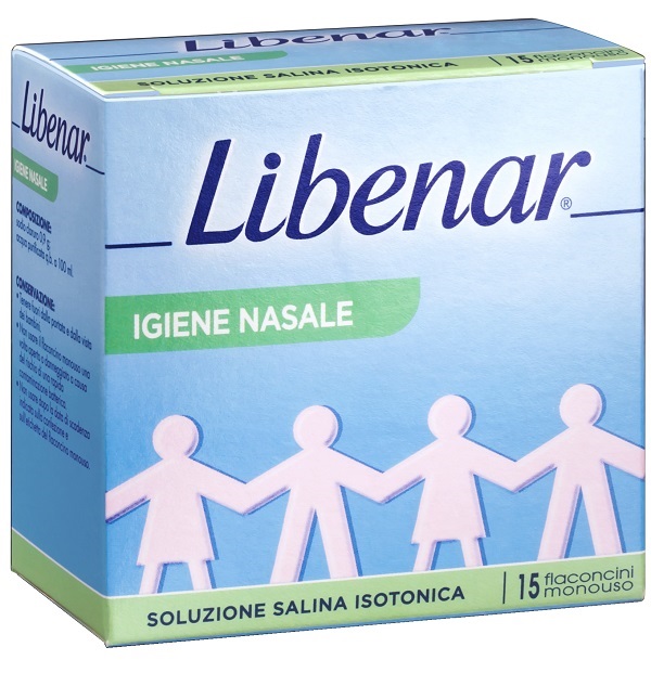 SOLUZIONE SALINA ISOTONICA 0,9% LIBENAR PER IGIENE NASALE 15 FLACONCINI MONOUSO X 5 ML - Angeli Pharm